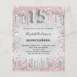 Lámina Invitación del purpurina rosa plateado Quinceanera