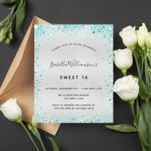 Invitación del purpurina verde azulado dulce de 16