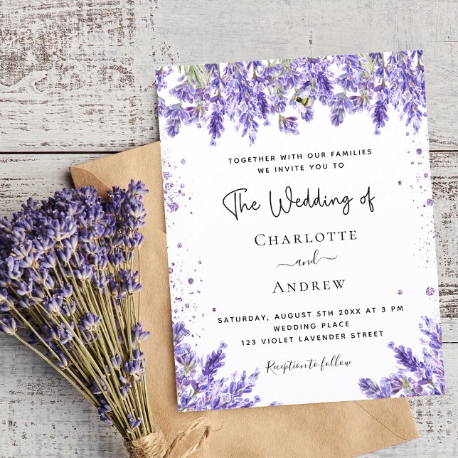 Lámina Invitación del purpurina violeta de lavender boda  (Subido por el creador)