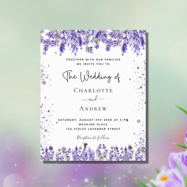 Lámina Invitación del purpurina violeta de lavender boda  (Subido por el creador)