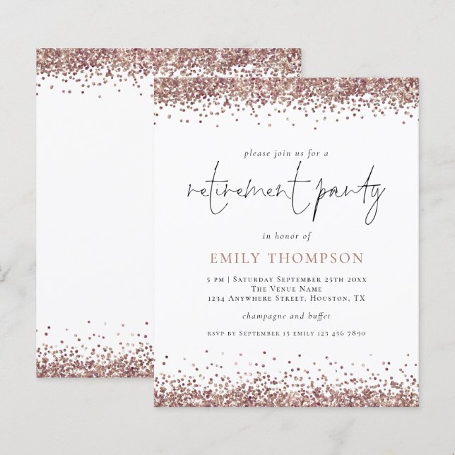 Lámina Invitación del Rosa de presupuesto Purpurina de or (Anverso / Reverso)