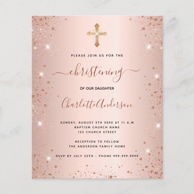 Lámina Invitación del rosa del bautizo del presupuesto pa (Anverso)