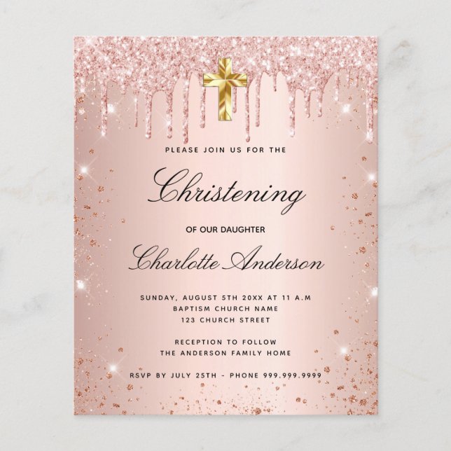 Lámina Invitación del rosa del bautizo del presupuesto pa (Anverso)