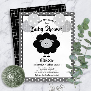 Lámina Invitación divertida para baby shower con cordero 