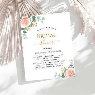 Lámina Invitación dorada de rosa floral Bridal Shower
