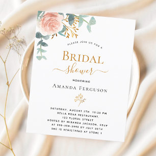 Lámina Invitación dorada de rosa floral Bridal Shower