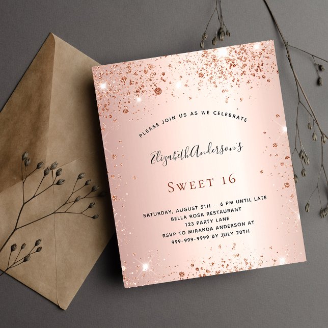 Lámina Invitación dorada dulce 16 rosa (Subido por el creador)