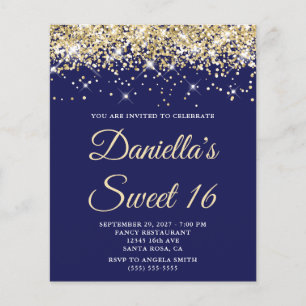 Lámina Invitación económica de cumpleaños 16 Glitter Gold
