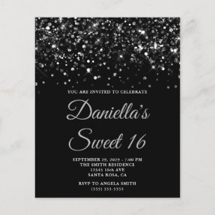 Lámina Invitación económica de cumpleaños 16 negro con br