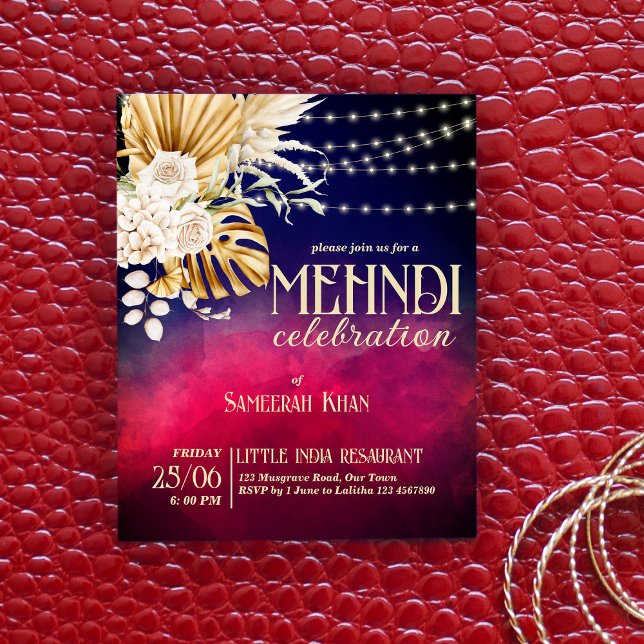 Lámina Invitación económica de Mehndi, novia floral azul  (Subido por el creador)