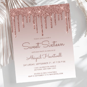 Lámina Invitación económica Sweet 16 Rose Gold con goteo
