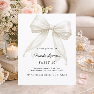 Lámina Invitación elegante de Sweet 16 con lazo marfil y