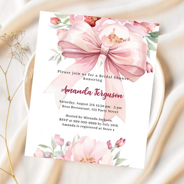 Lámina Invitación elegante para Baby Shower con flores ro (Subido por el creador)