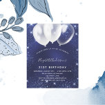 Lámina Invitación en globo azul marino de cumpleaños<br><div class="desc">Una invitación moderna,  elegante y glamurosa para una fiesta de cumpleaños número 21 (o cualquier edad). Un fondo azul marino,  decorado con finos destellos purpurinas y globos blancos. El color azul es desigual. Personalice y agregue su nombre y detalles del fiesta.</div>