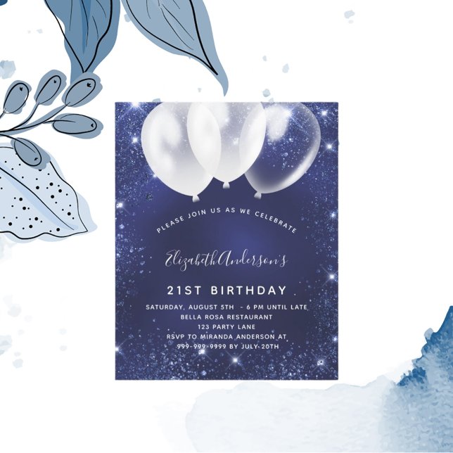 Lámina Invitación en globo azul marino de cumpleaños (Subido por el creador)