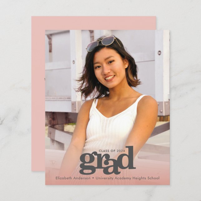 Lámina Invitación en negrita para graduación rosa de foto (Anverso / Reverso)