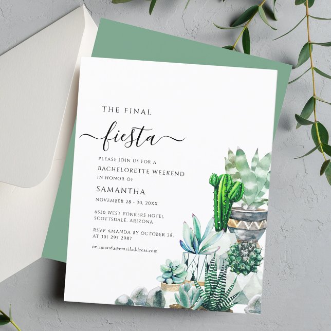 Lámina Invitación final a la fiesta de soltera de Fiesta  (Final Fiesta Script Cacti Bachelorette Wedding Invitation)