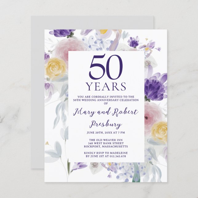Lámina Invitación floral al 50° aniversario del presupues (Anverso / Reverso)