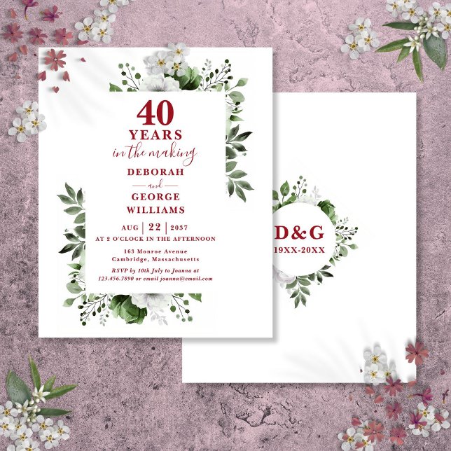 Lámina Invitación floral al cuadragésimo aniversario Boda (Budget Ruby 40th Wedding Anniversary Floral Invite)