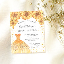 Invitación floral al vestido de oro Quinceanera Bu
