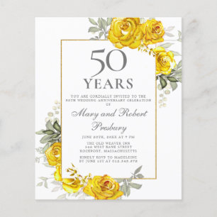 Lámina Invitación floral amarilla al 50 aniversario del p
