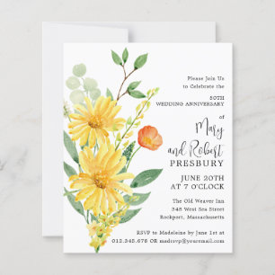 Lámina Invitación floral amarilla del 50 aniversario Budg
