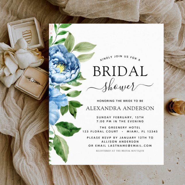 Lámina Invitación floral azul de ducha de novia con presu (Subido por el creador)