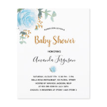 Invitación floral azul para chico de Baby Shower p