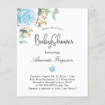 Invitación floral azul para chico de Baby Shower p