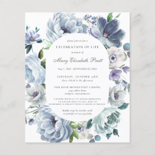 Lámina Invitación floral azul turbia del funeral del pres