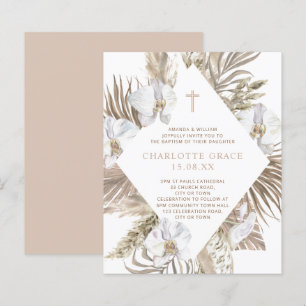 Lámina Invitación floral Boho Palm para niña, bautizo ros