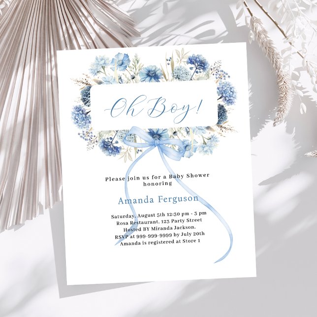 Lámina Invitación floral de Baby Shower con arco azul (Subido por el creador)