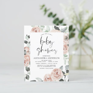 Lámina Invitación floral de Baby Shower rosada y polvorie