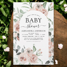 Lámina Invitación floral de Baby Shower rosada y polvorie
