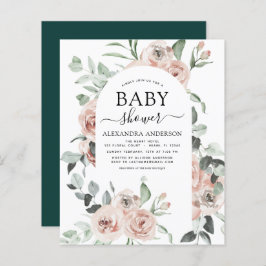 Lámina Invitación floral de Baby Shower verde esmeralda p