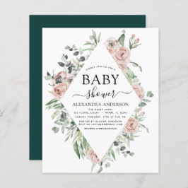 Lámina Invitación floral de Baby Shower verde esmeralda p
