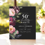 Lámina Invitación floral de Burdeos para cumpleaños númer<br><div class="desc">Celebra tu aniversario con una invitación de cumpleaños número 50 moderna y temperamental que presenta ricos florales de burdeos y rosado. Este diseño elegante combina tonos profundos y dramáticos con acentos suaves y románticos, perfecto para crear una atmósfera sofisticada y acogedora. La llamativa disposición floral añade un toque de lujo,...</div>