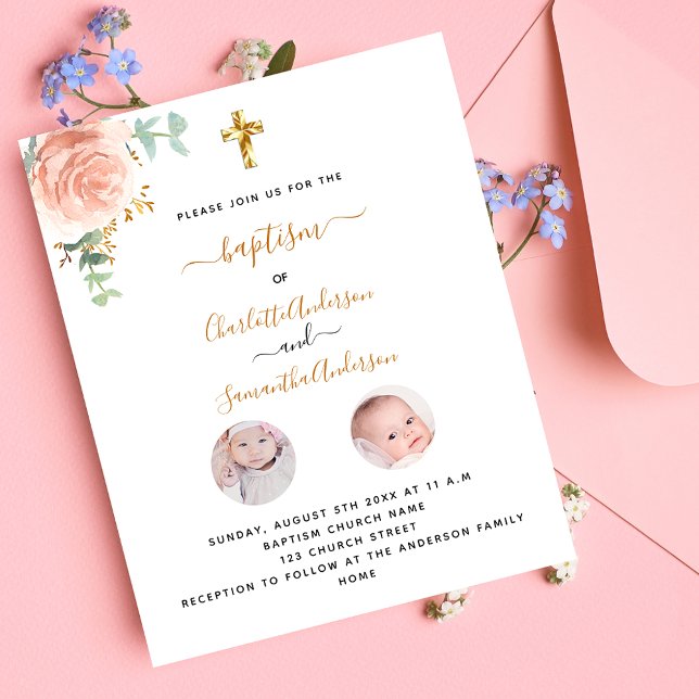 Lámina Invitación floral de chicas mellizos de bautismo c (Subido por el creador)
