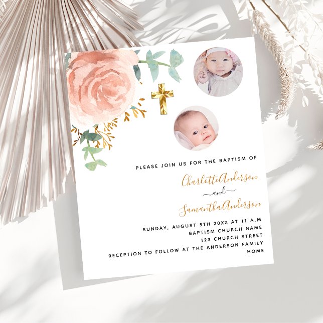 Lámina Invitación floral de chicas mellizos de bautismo c (Subido por el creador)