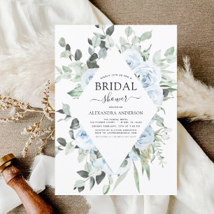 Lámina Invitación floral de ducha de novia azul y agitada