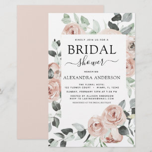 Lámina Invitación floral de ducha de novia rosa y turbia