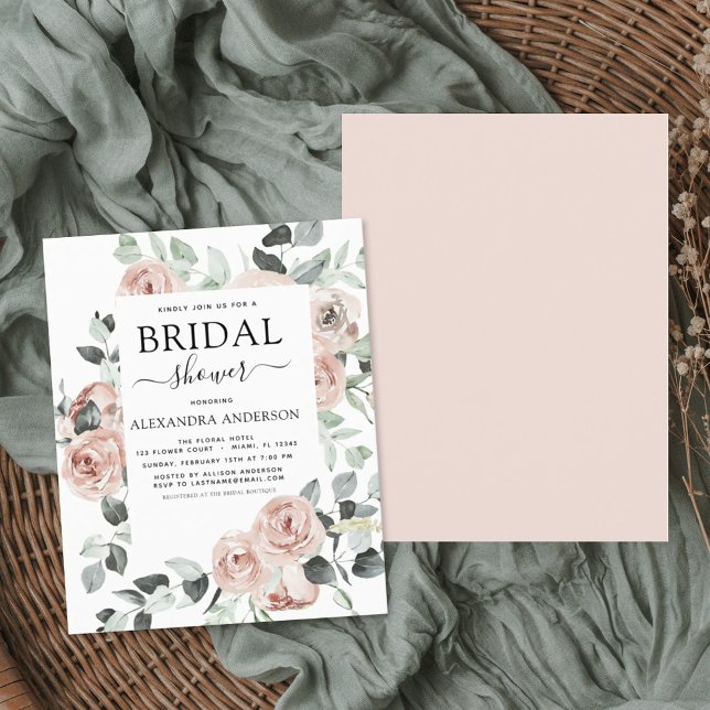 Lámina Invitación floral de ducha de novia rosa y turbia (Subido por el creador)