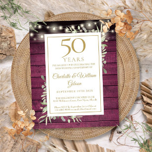 Lámina Invitación floral de madera roja del 50 aniversari