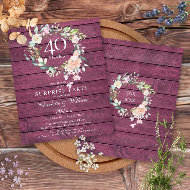 Lámina Invitación floral de madera rústica de rubí del 40 (Subido por el creador)