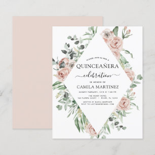 Lámina Invitación floral de Quinceañera Rosa Dusty Budget