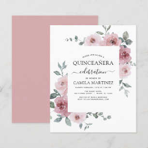 Lámina Invitación floral de Quinceañera Rosa Dusty Budget