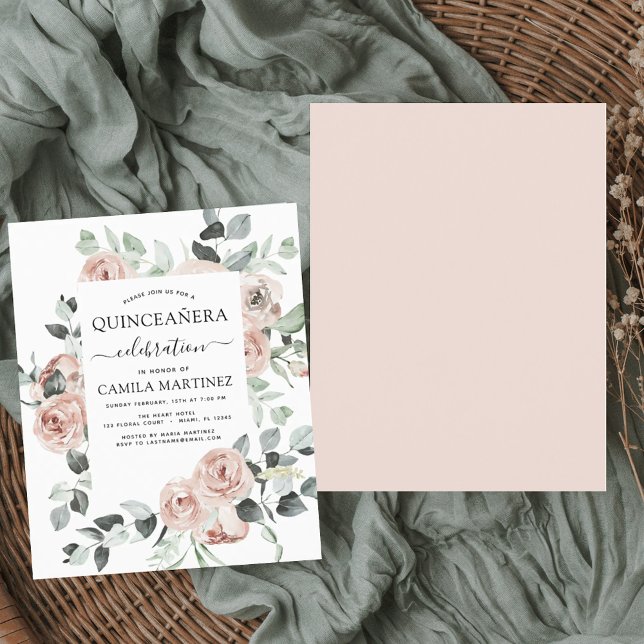Lámina Invitación floral de Quinceañera Rosa Dusty Budget (Subido por el creador)