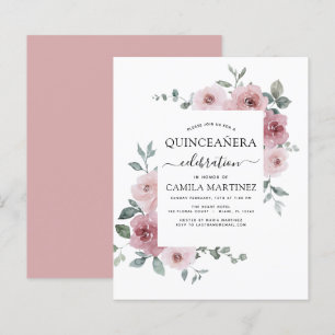 Lámina Invitación floral de Quinceañera Rosa Dusty Budget