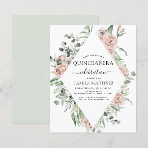Lámina Invitación floral de Quinceañera rosa polvoriento