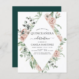 Lámina Invitación floral de Quinceañera verde esmeralda